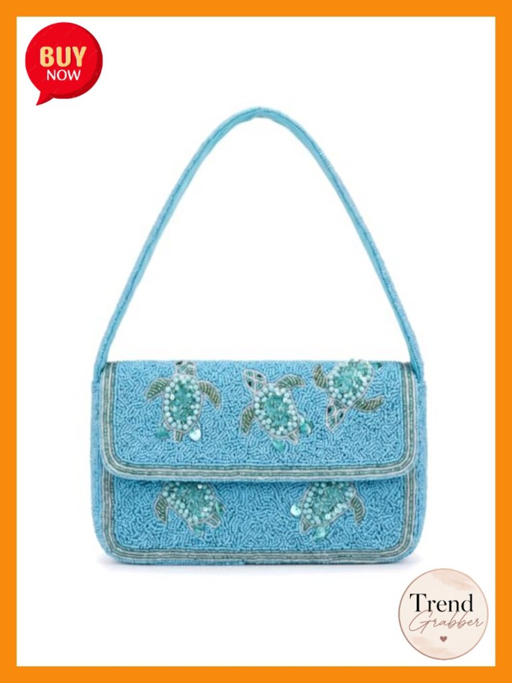 Beaded Shoulder Bag Handmade Sea Turtle Clutch Fixed Strap